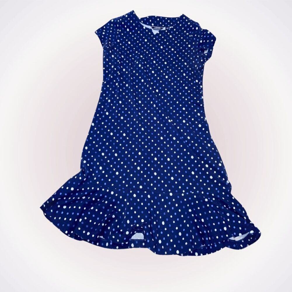 Lands' End Navy Blue Polka Dot Mini Dress